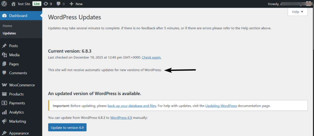wordpress auto update disabled