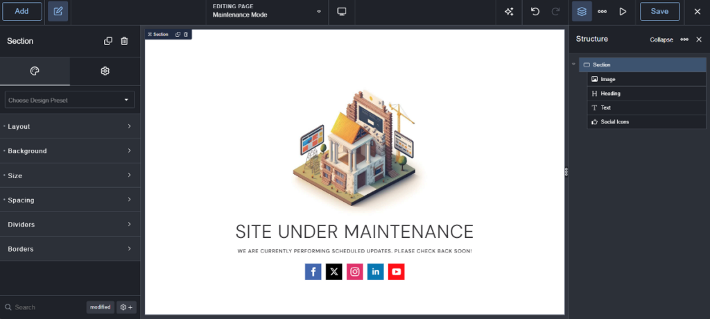 design maintenance page in breakdance